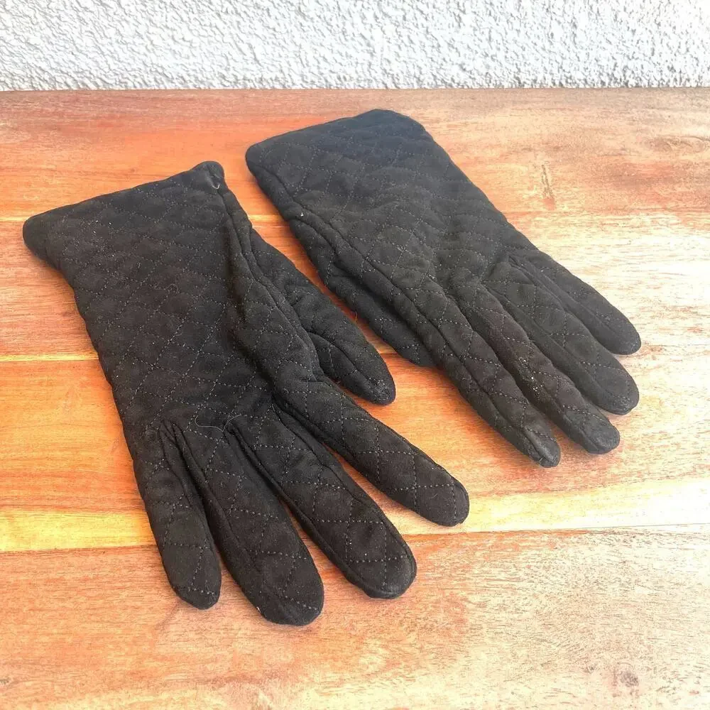 COACH Black Suede Quilted Women’s Gloves w Cashmere Lining